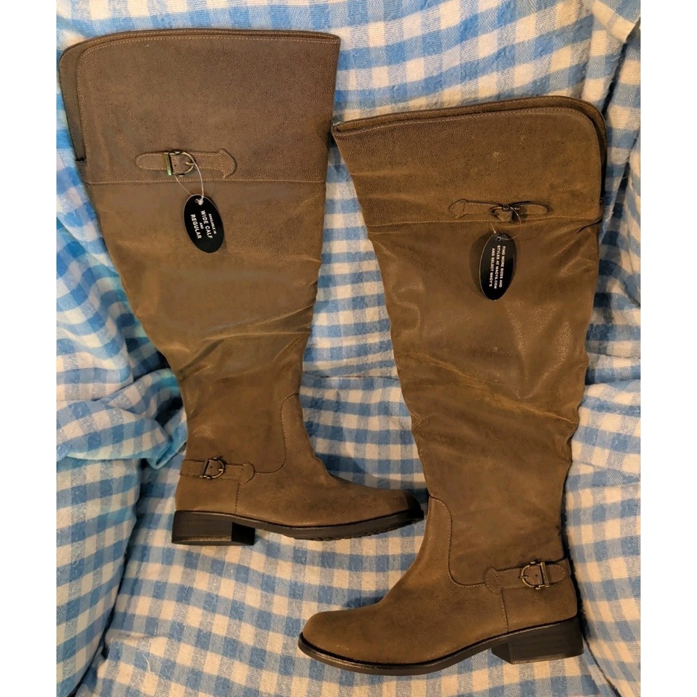 American Rag Adarra Boots Womens 10 Taupe Over-The-Knee Comfort Wide Calf Block
